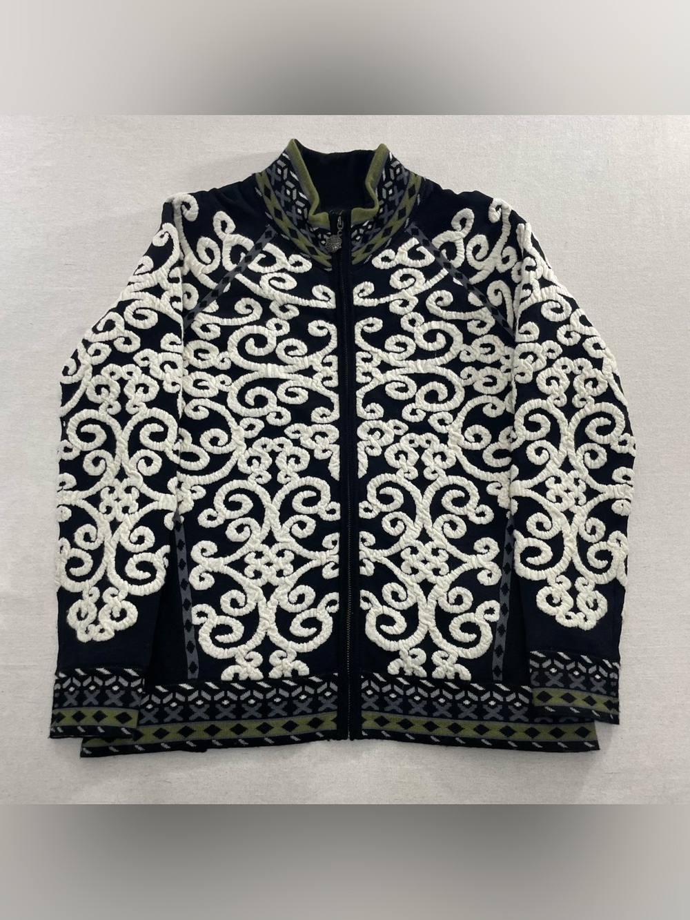 Icelandic Design Women's L 100% Wool Full Zip Up Knit Jacket Fair Isle Nordic